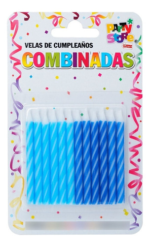 Velas Combinadas Colores Cumpleaños Fiesta X 12 Velitas - Cc Color Azul