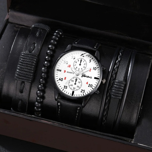 Reloj De Cuero Geneva Hombre Con Pulseras