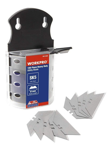 Hoja Repuesto 100 Cuchillas Navaja Trincheta Cutter Workpro Trapezoidal W013005