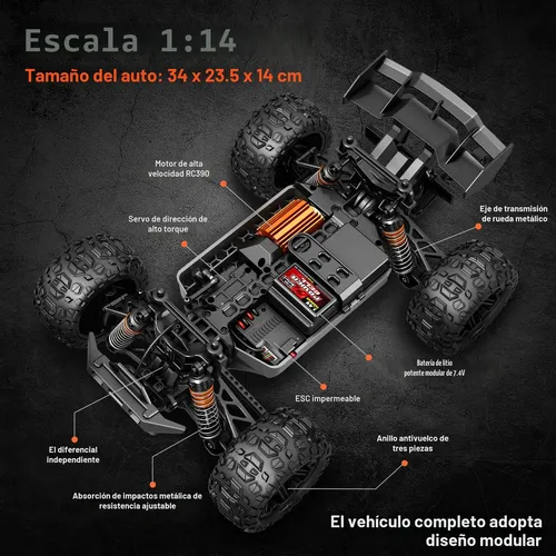 Coche Teledirigido Profesional 1:14 Off-road, 4WD A 40 Km/h, Con Dos Baterías Y Dos Juegos De Neumáticos, Resistente Al Agua