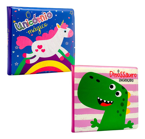 Kit Livro De Banho Grande - O Dinossauro Engraçado + O Unicórnio Mágico - 2 Livros Infantis