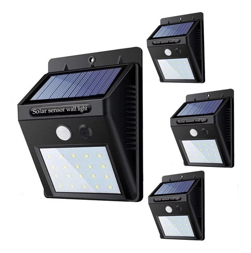 Set X 4 Lamparas Foco Led Luz Panel Solar Sensor Movimiento 