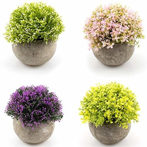 4 Paquete De Flores Arbustos Topiary Falsos Plantas Min...