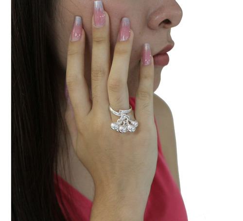 Imagen 6 de 10 de Anillo Cascabeles Colgantes Ajustable Plata Ley .925 Agálea