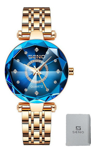 Reloj Elegante De Acero Y Cuarzo Con Diamantes Seno S042