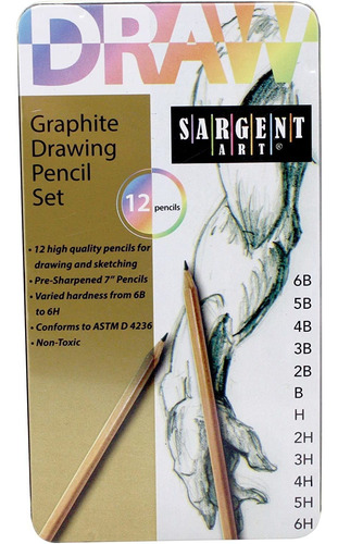 12 Lapices De Dibujo De Grafito Estuche Lata Sargent Art