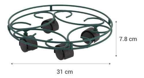 Portamacetero Circular De Metal 31 Cm Con Ruedas Verde Afj