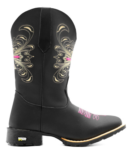 Bota Texana Feminina Tribal Rosa Bico Quadrado Com Palmilha