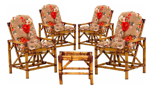4 Cadeiras De Bambu Soltas E Mesa Para Varanda Lindo Kit