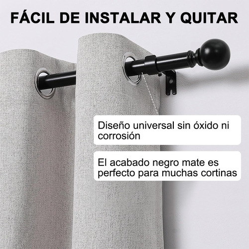 Barra De Cortina Extensible (120-210cm) Con Remates Redondos