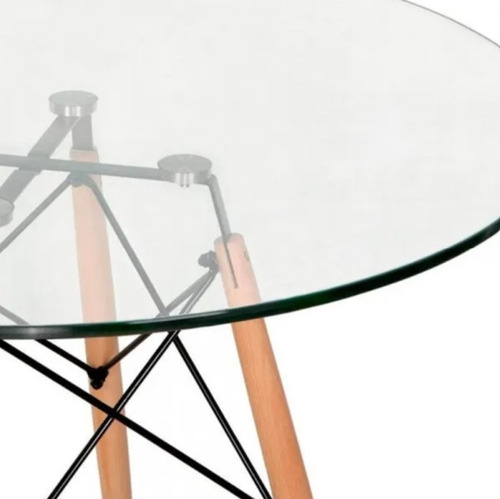 Imagen 2 de 6 de Mesa De Comedor Redonda De Vidrio 90cm Patas De Madera Eames