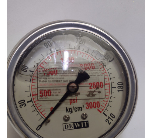 Manómetro Dewit Gliceriana 3000 Psi 210 Kg/cm2 (Usado)