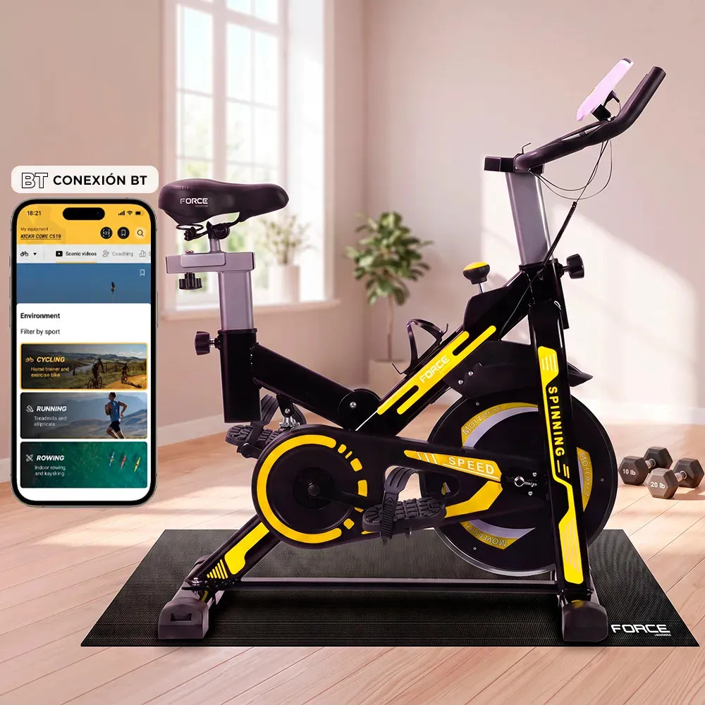 Bicicleta Fija De Spinning Force By Gadnic Disco De Inercia 6 Kg Con Amortiguador Display LCD Soporte De Botellas