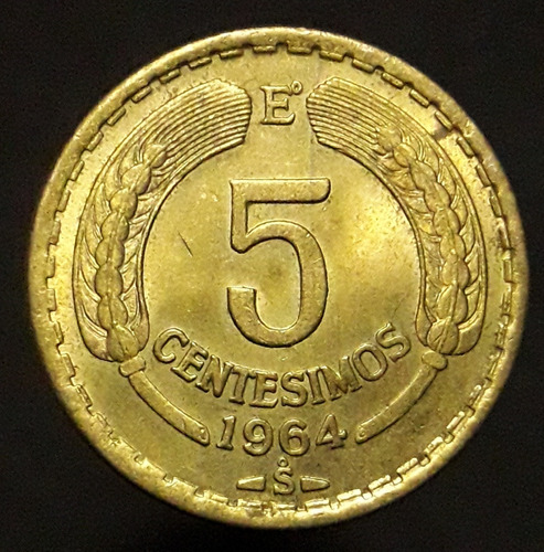 Moneda Chile 5 Centésimos 1964 Canto Corona Parcial 