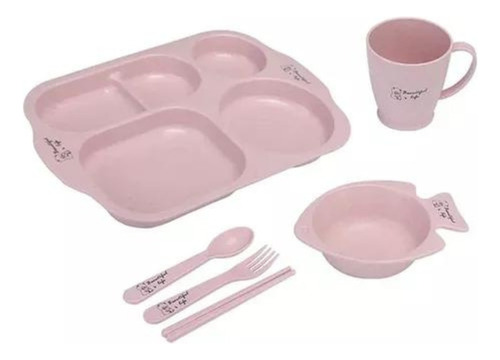 Set Vajilla Bebes Niños Bambú 6 Piezas Plato Con Divisiones