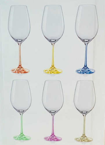 Imagen 3 de 7 de Copa Vino Cristal Bohemia Pie De Colores Setx6 Rainbow 350ml