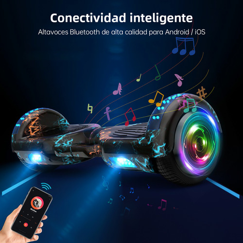 Hoverboard Skate Elétrico Patinete Preto 6.5 Led Bluetooth Cores