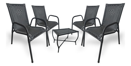 Alpendre Sacada Prédio kit 4 cadeira jardim quintal mais mesa centro fibra sintética cor argila trama