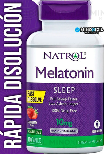 Melatonina 10 Mg | 100 Tabs | Rápida Absorción | Tamaño Gde Sabor Fresa