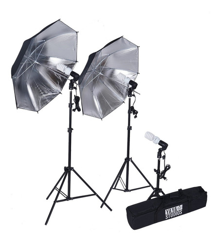 Kit Estudio Fotografico 600w Luz Sombrillas Negro/plata