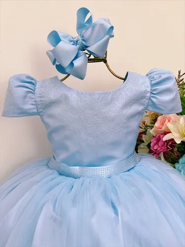 Vestido Infantil Azul Claro Longo Damas De Honra Festa