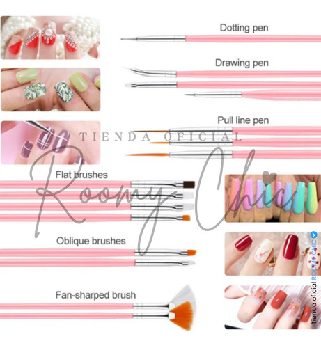 15 Pinceles Para Mano Alzada + Punteros Decoracion De Uñas