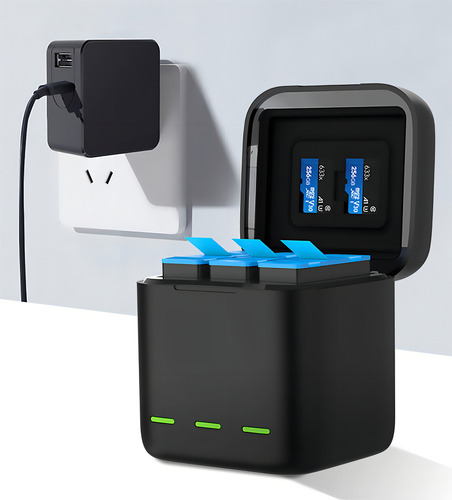 Kit de cargador y 2 baterías para cámara videocámara Gopro 9 10, color negro con azul