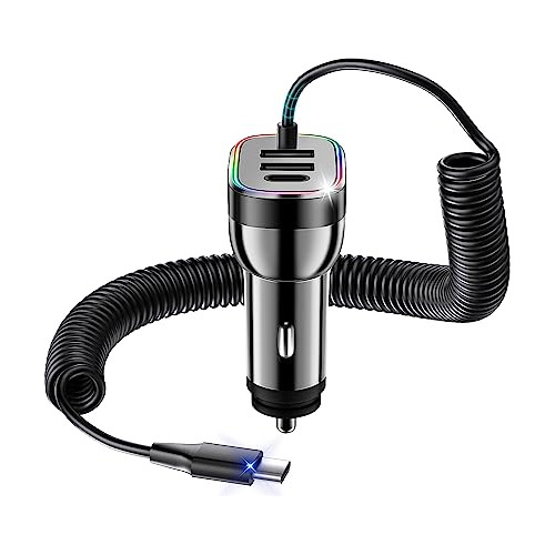 60w Usb C Car Charger, 4 Port Fast Charging Adapter With Coi