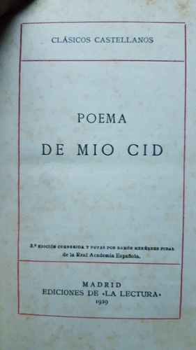 Poema De Mio Cid. 3a.edicion  Notas Por Ramon Menendez Pidal