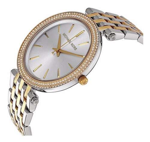 Reloj de pulsera Michael Kors MK3215 de cuerpo color plateado, para mujer, con correa de acero inoxidable color plateado y dorado