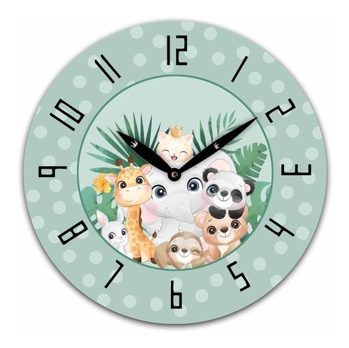 Reloj De Pared Mdf D28.8x3.5cm Animales Kids
