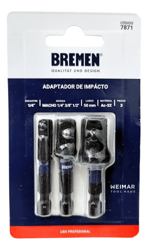 Set Adaptadores 1/4-3/8-1/2 P/atornillador Impac Bremen 7871