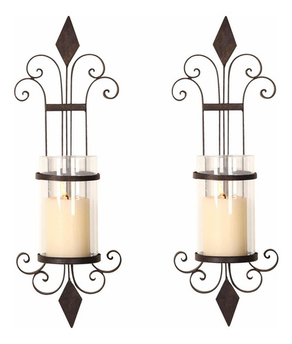 Iron And Glass Vertical Wall Hanging Candle Holder Scon...