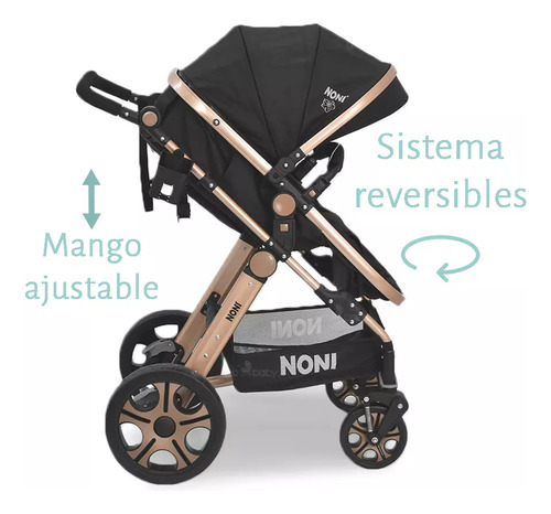 Carriola Para Bebe Noni Portabebe Sistema Lujo 4 En 1 999a Negro Dorado