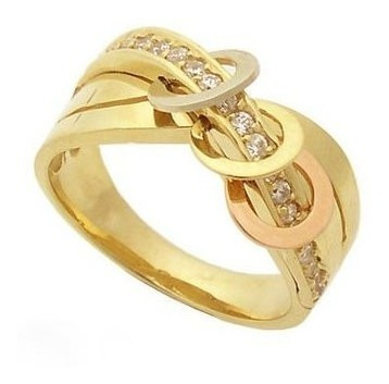 Anel Elos Ouro Amarelo, Branco E Rosê 18 K /750 E Diamantes 