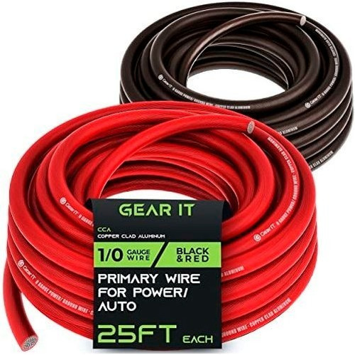 Gearit Cable De Calibre 1/0 (25 Pies Cada Uno, Negro/rojo Tr