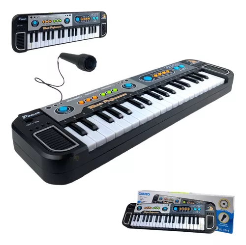 Teclado Piano Musical Iniciante Infantil 37 Teclas Microfone Cor Preto