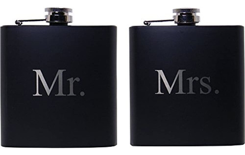 Mr And Mrs 6 Oz Acero Inoxidable Negro Mate Wedding Flask Gr