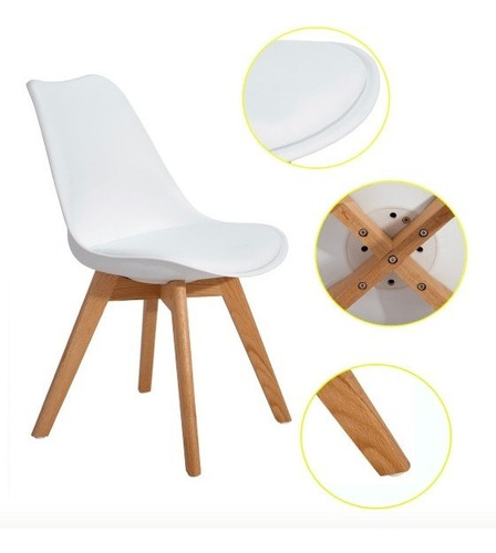 Silla Tulip Madera Y Asiento Alcolchado Escandinava Moderna