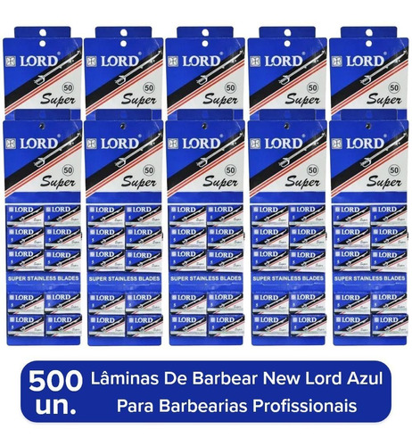 10 Cartelas De Lâminas Barbear New Lord Azul 500un Navalha