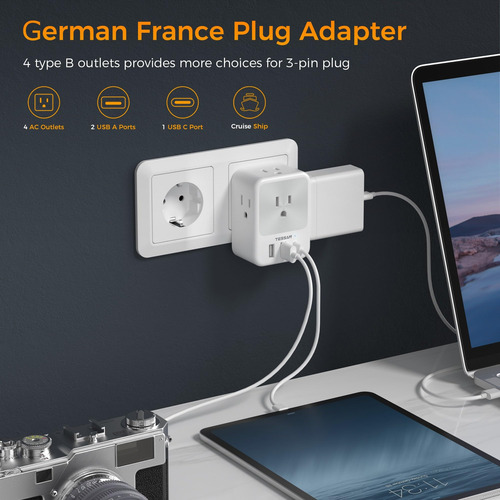 Adaptador De Corriente De Viaje Tessan Alemania Francia Ench