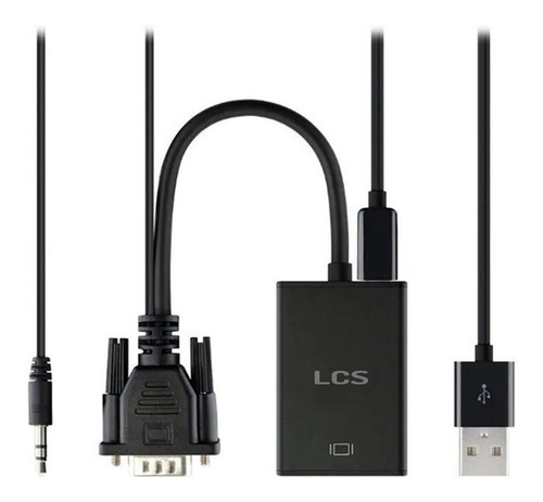 Imagen 2 de 3 de Cable Adaptador Conversor Vga A Hdmi + Audio + Usb Fhd Lcs