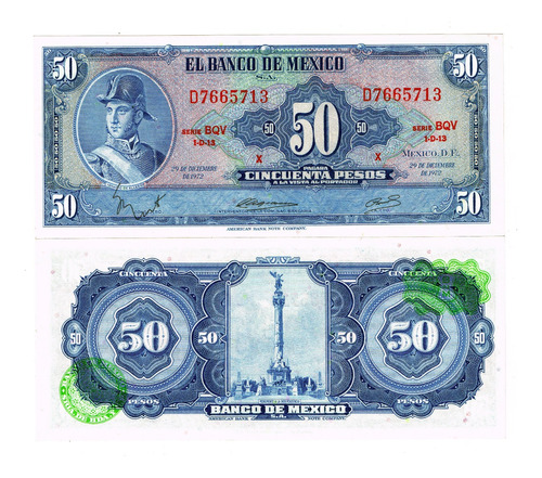 Billete $50 Pesos Allende Y Angel Nuevo Sin Circular 1972