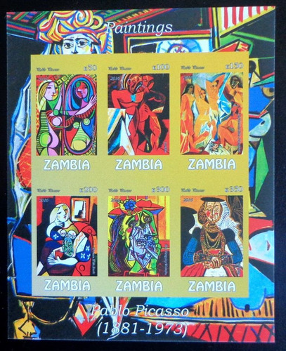Zambia Arte, Bloque 6 Sellos Picasso 2016 Mint L7482