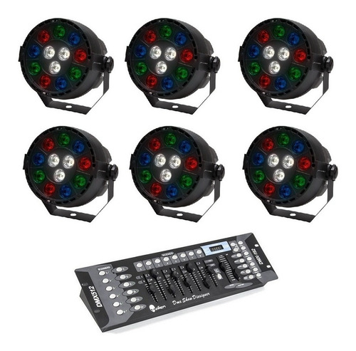 Imagen 1 de 8 de Kit 6 Luz De Leds Cañon Par64 Rgbw + Controlador Dmx 9070