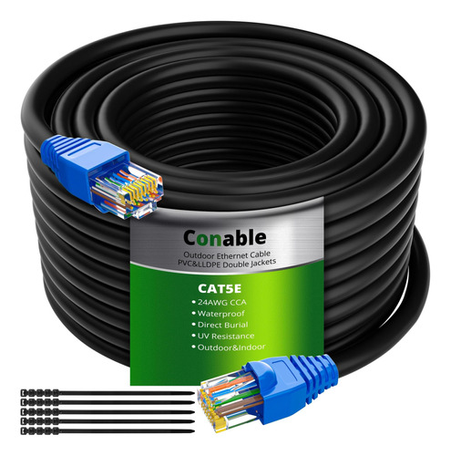 Cable Ethernet Cat5e Para Exteriores De 100 Pies, Cable Lan 