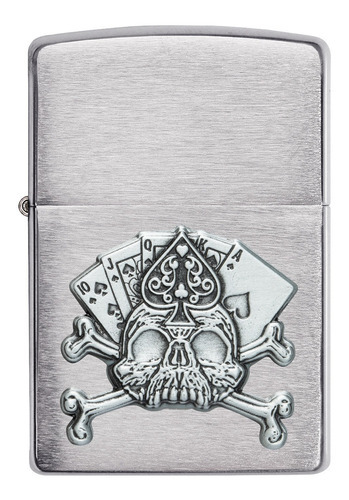 Encendedor Zippo Cromo Cepillado Emblema Calabera Cod 49293