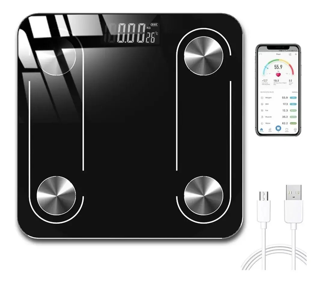 Bascula corporal digital recargable con app registro de dato HOME ES HSBC01 Negro