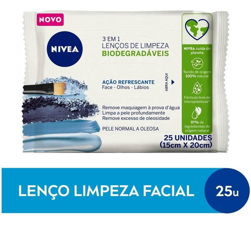 Lenço De Limpeza Facial Ação Refrescante 3 Em 1 Nivea 25 Unidades