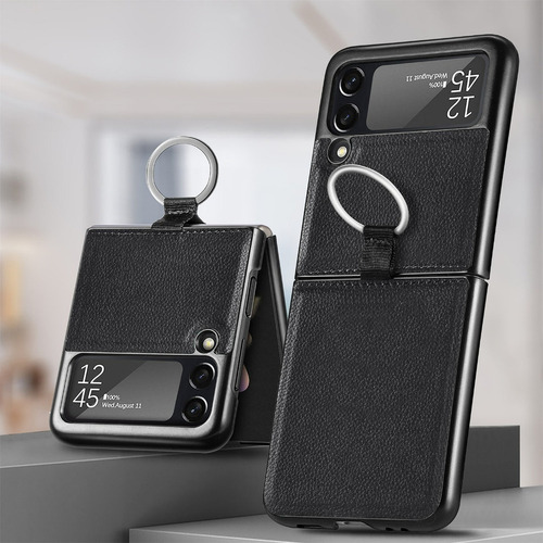 Carcasa For Samsung Z Flip 4 Cuero Premium Color Con Anillo